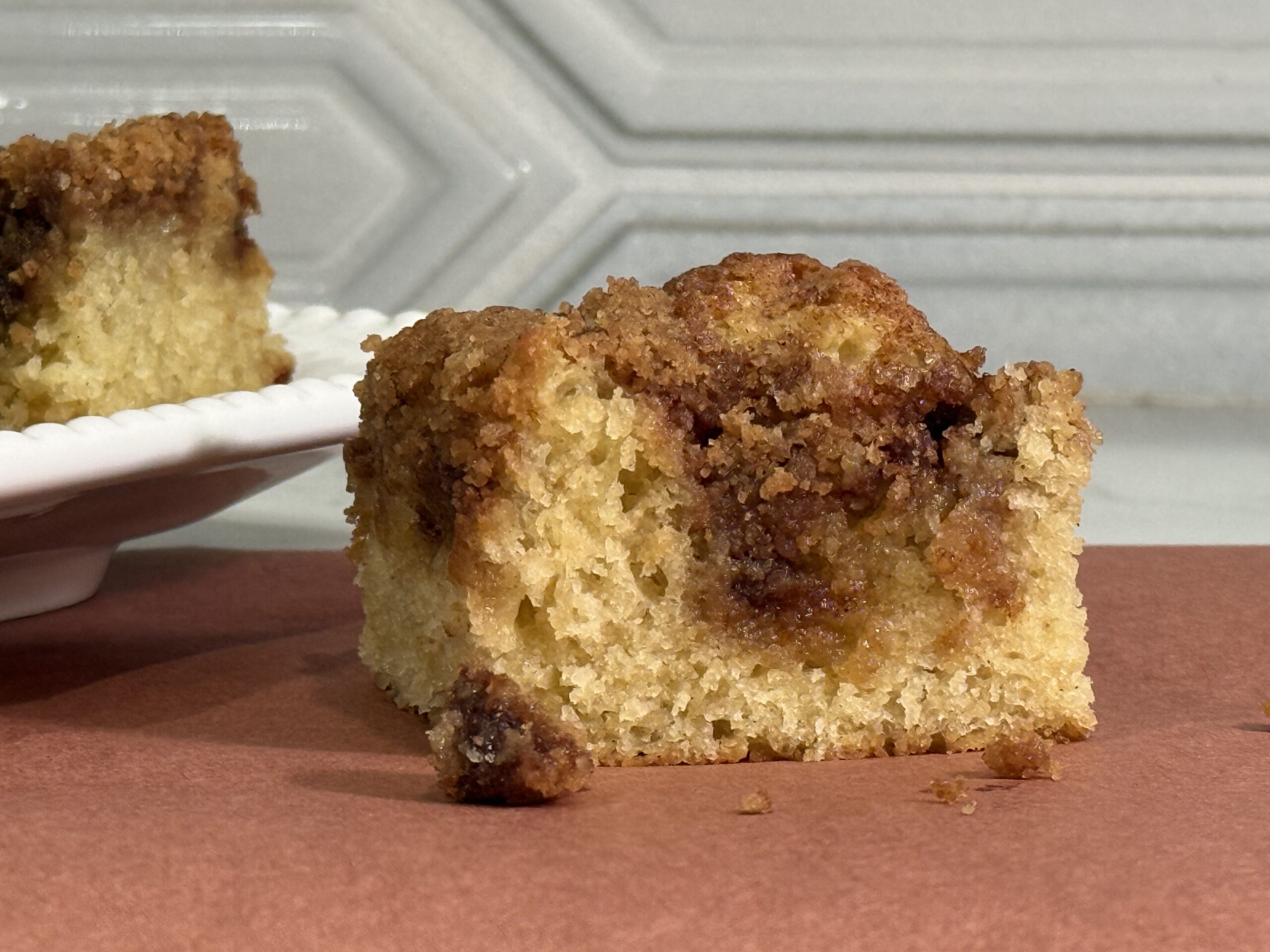 Two-layer coffee cake with buttery cinnamon crumb topping