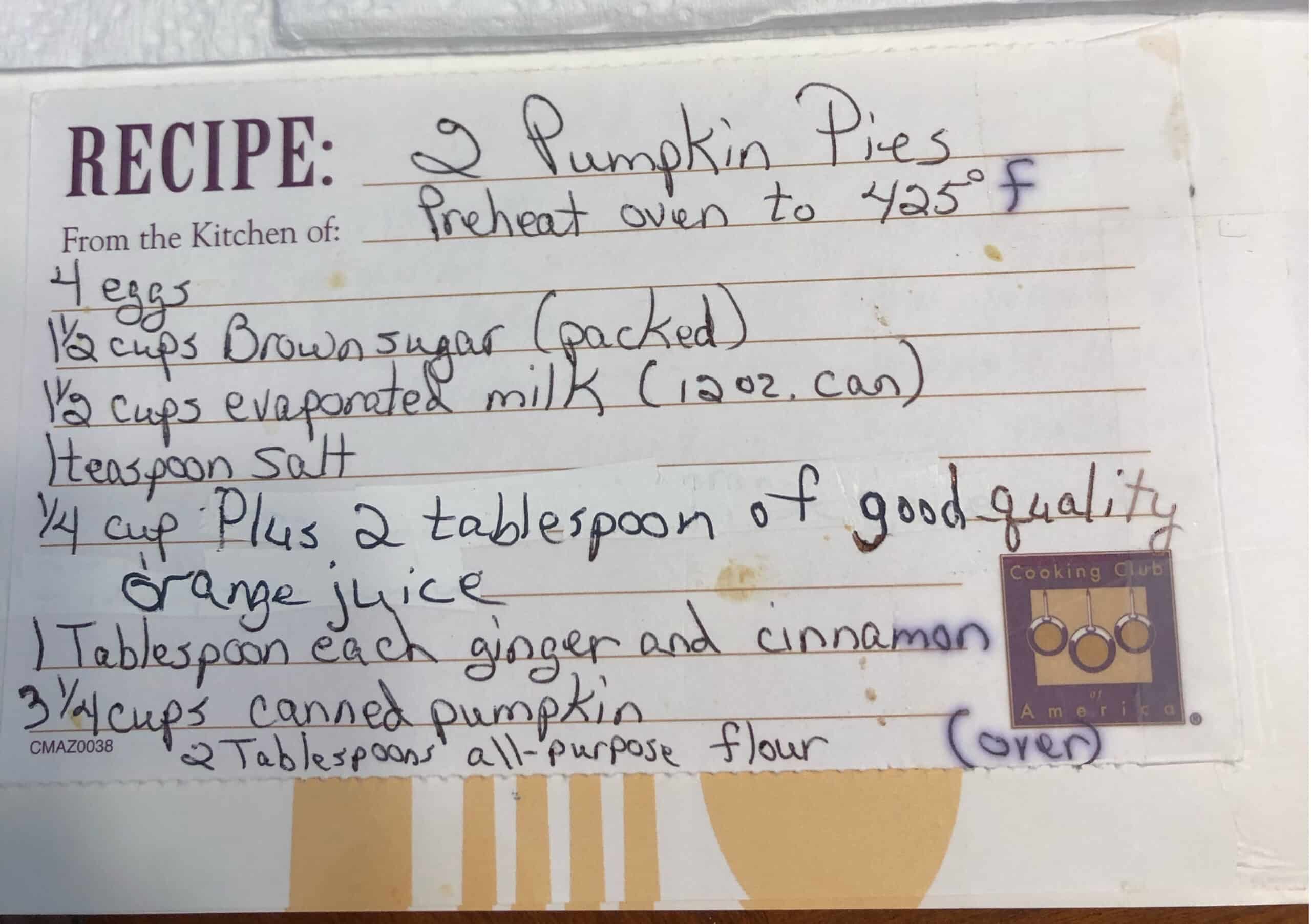 my mom's original recipe for 2 pumpkin pies, passed down to me, and know passed down to my daughters. this classic pumpkin pie is restaurant worthy!